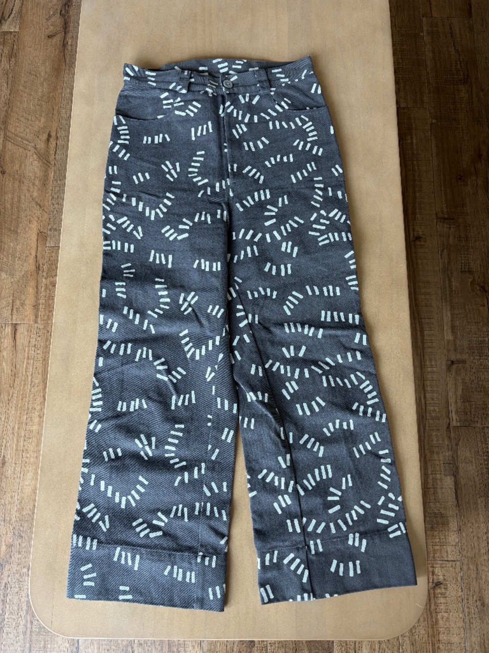 Dusen Dusen Bones High Waisted Pants Grey White Size 4 Cotton Made in USA NWOT